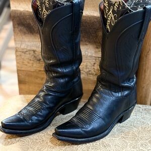 LUCHASSE Black Leather Cowgirl Boots